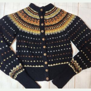 🖤 Vintage 100% Wool Fair Isle Nordic Style Girls Crop Sweater | Size 5